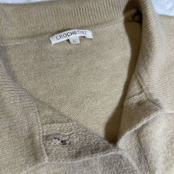 Crochetist Collared Button Up Long Sleeve Sweater Beige Tan Size L - Picture 3 of 8